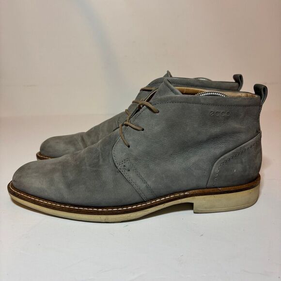 Ecco Boots Mens Sz 41 7 / 7.5 Lace Up Chukka Gray Nubuck Leather Boots See pictu - Picture 1 of 9